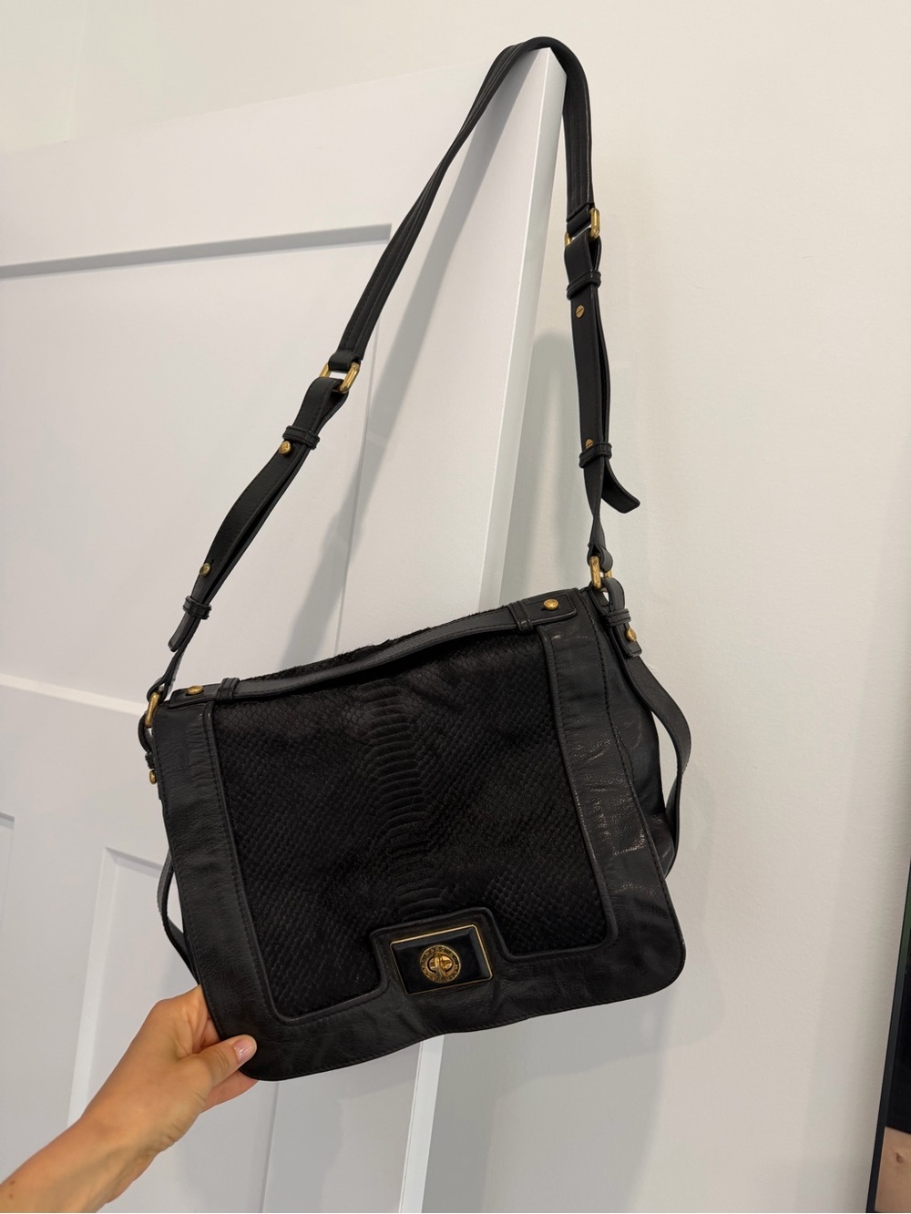 Marc Jacobs Black Leather Crossbody Bag with Gold-Tone Hardware